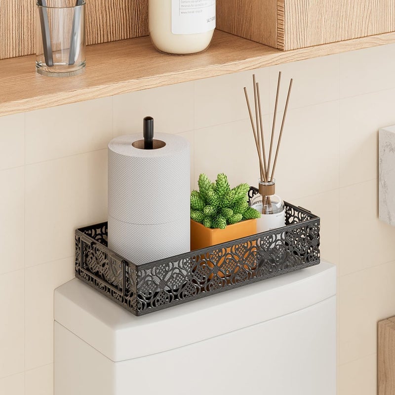 YIUKEA Toilet Tank Topper Paper Basket - Basket Decor Box with Magnetic Paper Towel Holder for Restroom Bathroom (Black) - Image 2